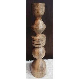 Wood Chunky Large Bold Taper Candle Holder Scandinavian Scandi Brutalist 12.5"